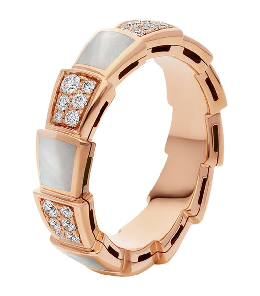 [⭐Aura]SERPENTI RING PINK GOLD MOP DIAMOND PAVED 4MM