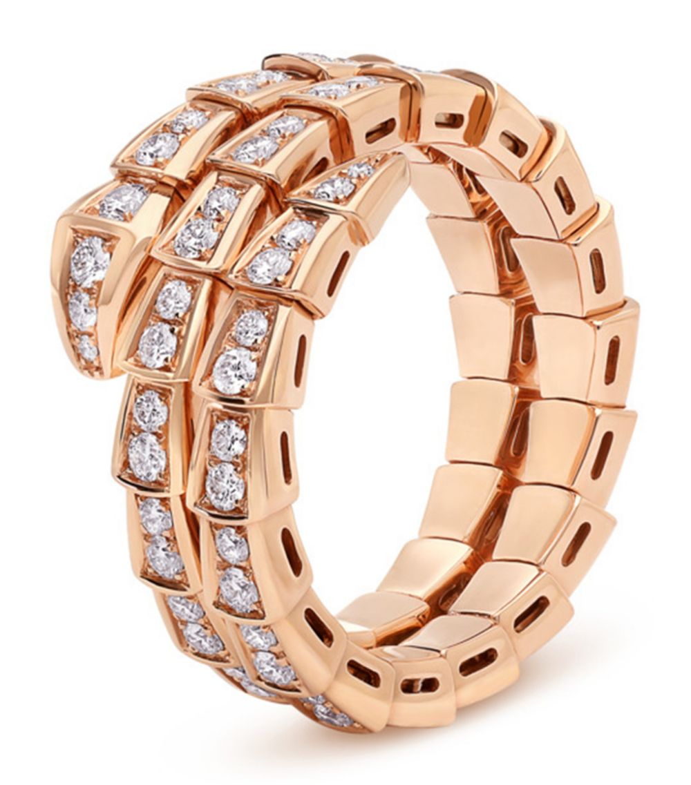 [⭐Aura]SERPENTI RING PINK GOLD DIAMOND DOUBLE ROW