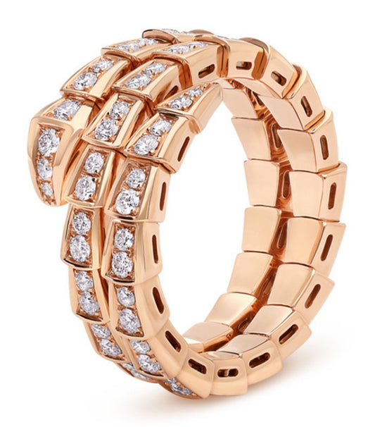 [⭐Aura]SERPENTI RING PINK GOLD DIAMOND DOUBLE ROW