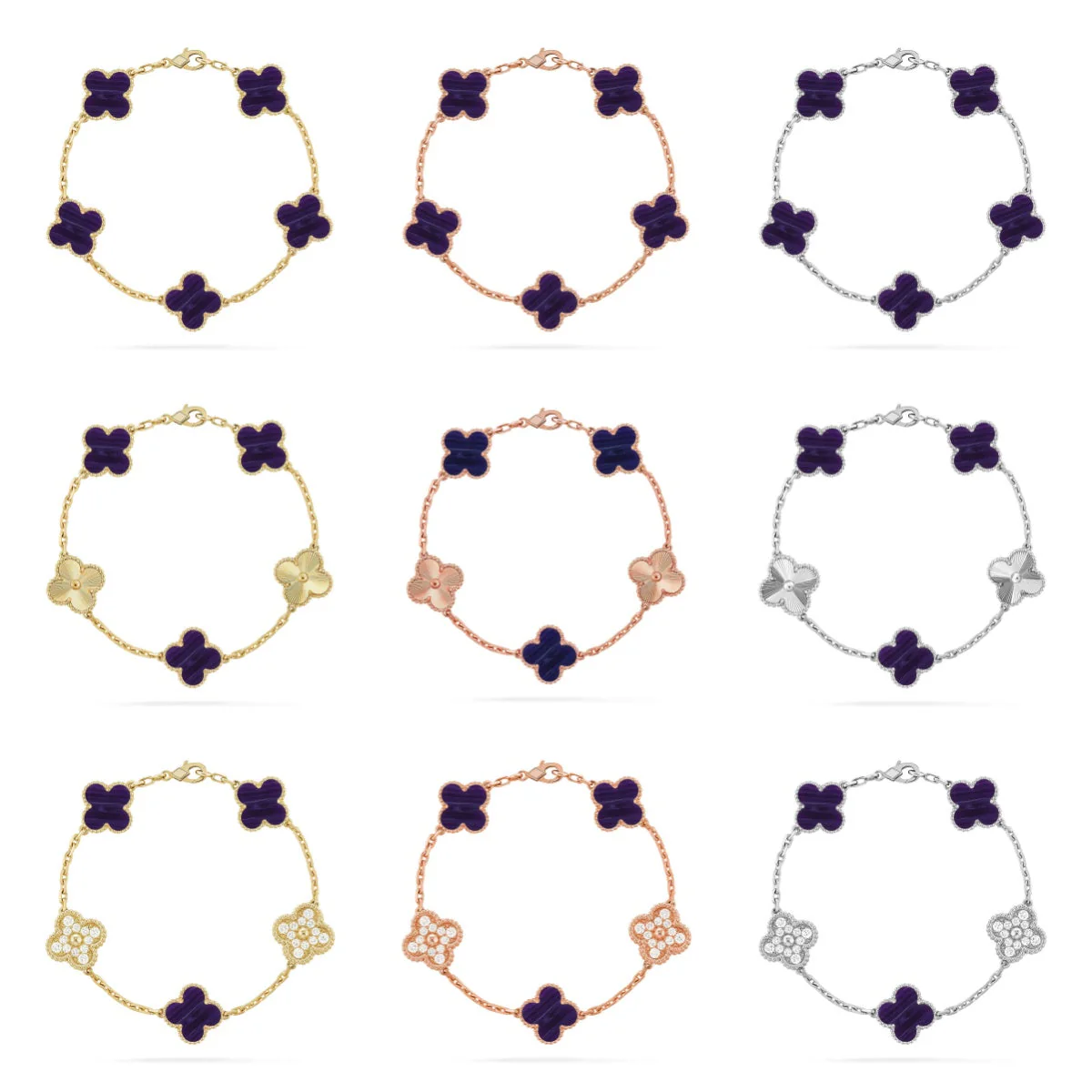 [⭐Aura]CLOVER 5 MOTIF PURPLE STRIPES BRACELET COLLECTION
