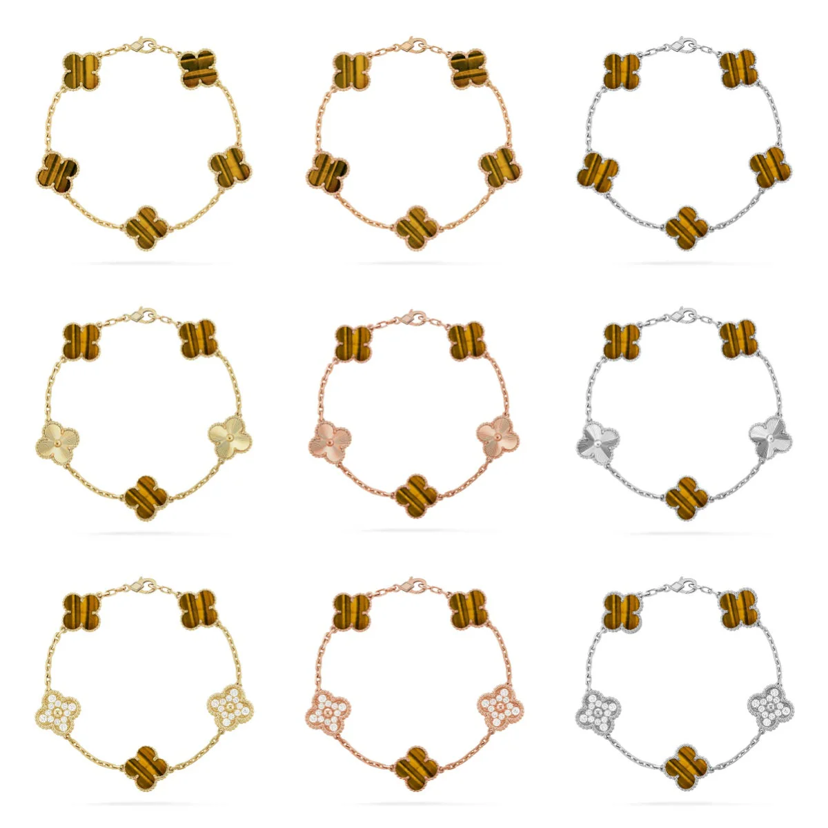 [⭐Aura] CLOVER 5 MOTIFS TIGER EYE BRACELET COLLECTION