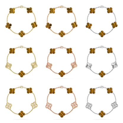 [⭐Aura] CLOVER 5 MOTIFS TIGER EYE BRACELET COLLECTION