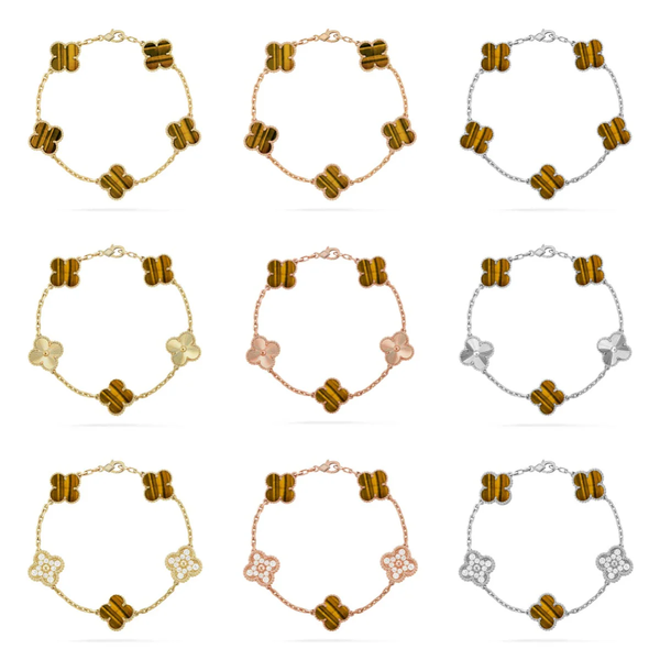 [⭐Aura] CLOVER 5 MOTIFS TIGER EYE BRACELET COLLECTION