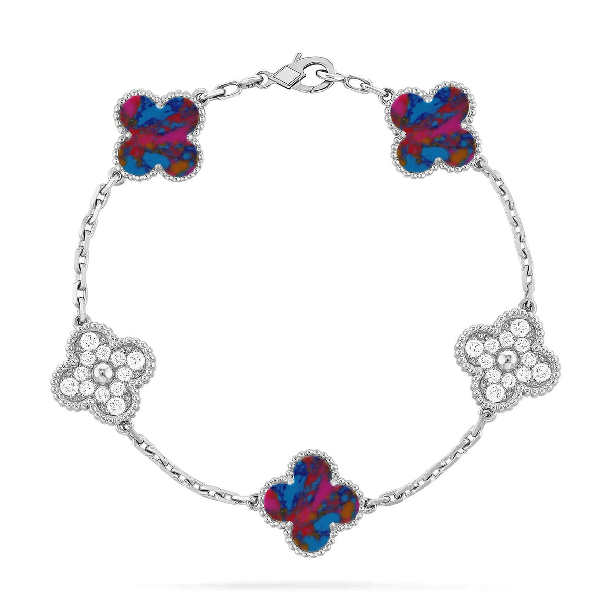 [⭐Aura]CLOVER 5 MOTIF COLOR GEMSTONES BRACELET COLLECTION
