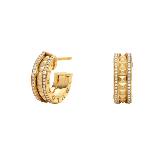 [⭐Aura]ZERO 1 ROCK GOLD EARRINGS WITH STUDDED SPIRAL AND PAVED DIAMONDS