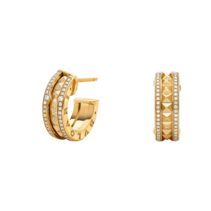 [⭐Aura]ZERO 1 ROCK GOLD EARRINGS WITH STUDDED SPIRAL AND PAVED DIAMONDS