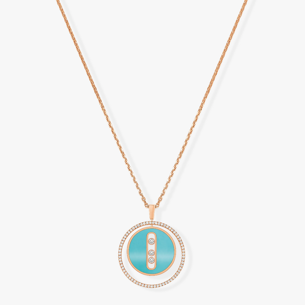 [⭐Aura]Demo MOVE 3 DIAMONDS TURQUOISE PINK GOLD DIAMOND NECKLACE