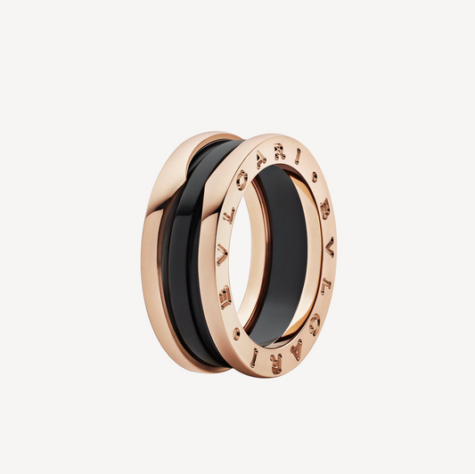 [⭐Aura]ZERO 1 TWO-BAND LOOPS AND BLACK CERAMIC PINK GOLD RING