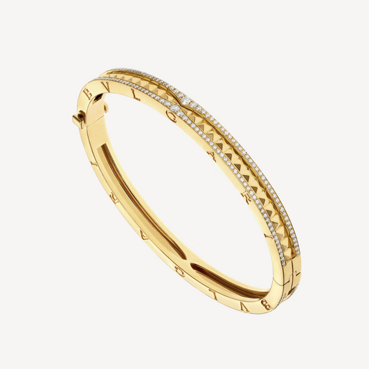[⭐Aura]ZERO 1 SPIRAL AND PAVED DIAMOND GOLD BRACELET