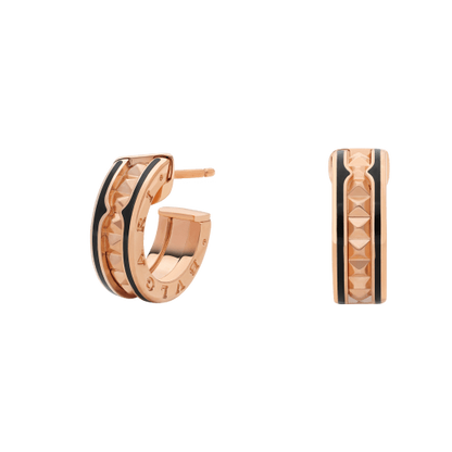 [⭐Aura]ZERO 1 ROCK PINK GOLD EARRINGS WITH STUDDED SPIRAL AND BLACK CERAMIC