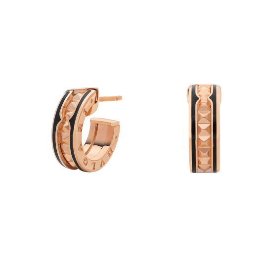 [⭐Aura]ZERO 1 ROCK PINK GOLD EARRINGS WITH STUDDED SPIRAL AND BLACK CERAMIC
