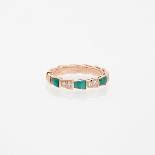 [⭐Aura]SERPENTI RING PINK GOLD MALACHITE DIAMOND 3MM
