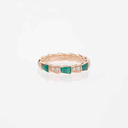 [⭐Aura]SERPENTI RING PINK GOLD MALACHITE DIAMOND 3MM