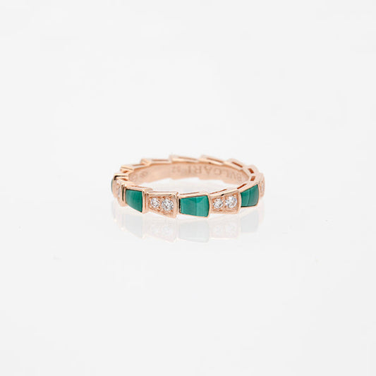 [⭐Aura]SERPENTI RING PINK GOLD MALACHITE DIAMOND 3MM