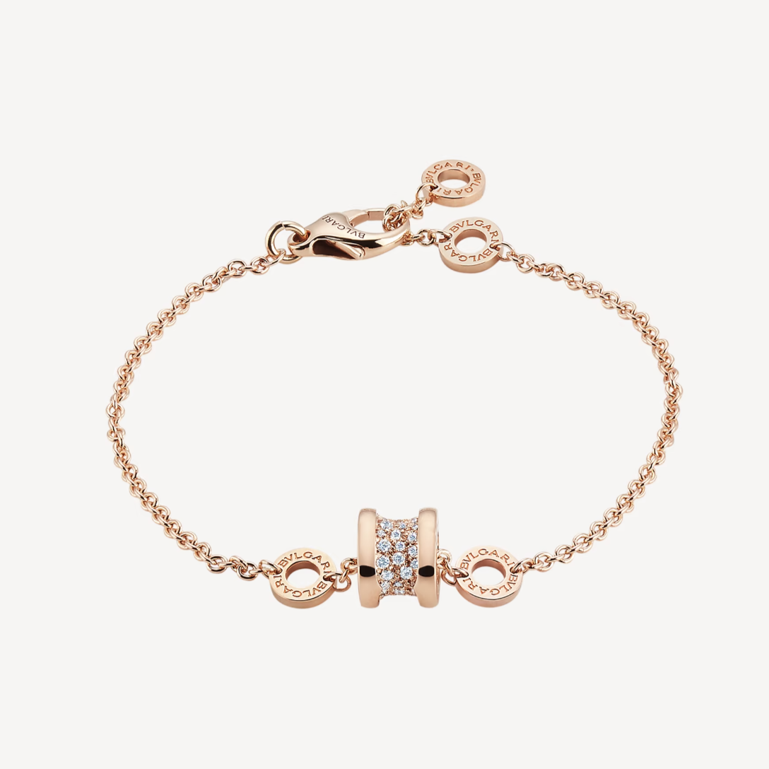[⭐Aura]ZERO 1 SOFT PINK GOLD WITH PAVED DIAMONDS ON THE SPIRAL BRACELET