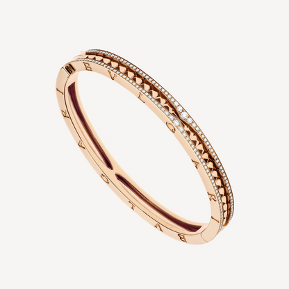 [⭐Aura]ZERO 1 SPIRAL AND PAVED DIAMOND PINK GOLD BRACELET