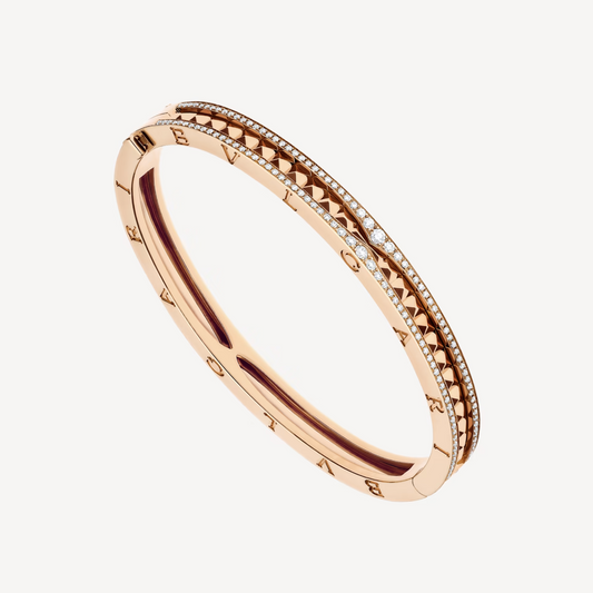 [⭐Aura]ZERO 1 SPIRAL AND PAVED DIAMOND PINK GOLD BRACELET