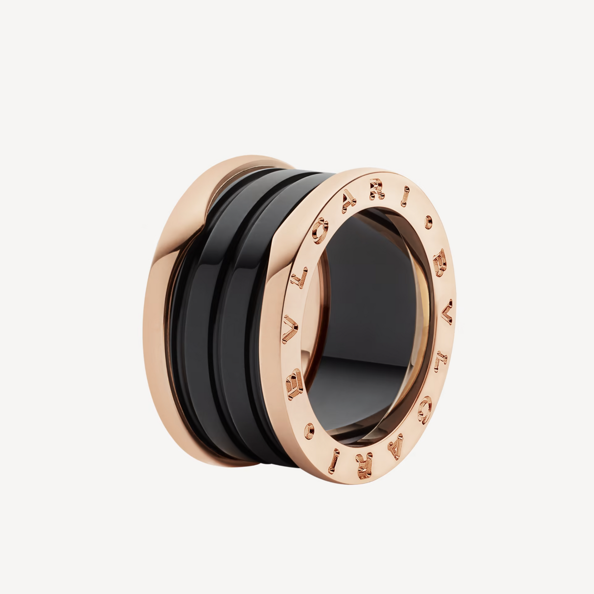 [⭐Aura]ZERO 1 FOUR-BAND LOOPS AND BLACK CERAMIC SPIRAL PINK GOLD RING