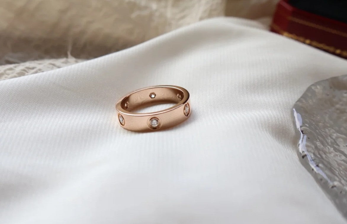 [⭐Aura]LOVE RING 5.5MM 6 DIAMONDS PINK GOLD