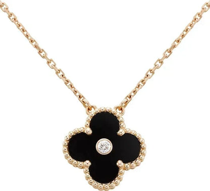 [⭐Aura]CLOVER 15MM DIAMOND ONYX NECKLACE