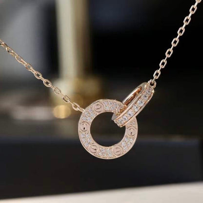 [⭐Aura]LOVE 7.6MM NECKLACE ROSE GOLD AND SILVER  FULL DIAMOND