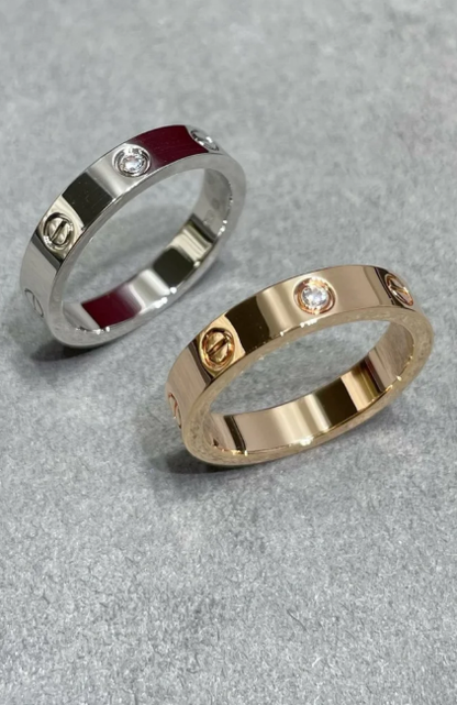 [⭐Aura]LOVE RING 4MM 1 DIAMOND SILVER
