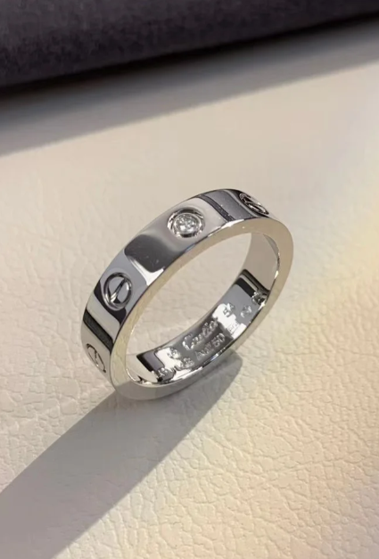 [⭐Aura]LOVE RING 4MM 1 DIAMOND SILVER