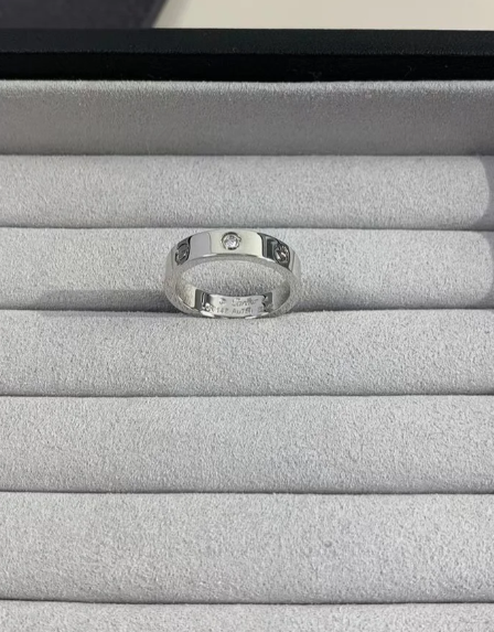 [⭐Aura]LOVE RING 4MM 1 DIAMOND SILVER