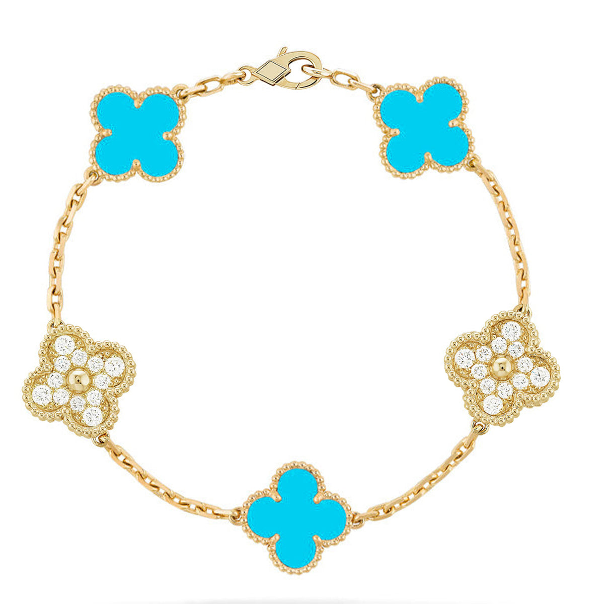 [⭐Aura] CLOVER 5 MOTIF TURQUOISE BRACELET COLLECTION