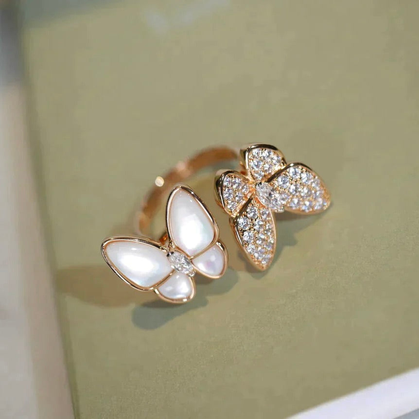 [⭐Aura]TWIN BUTTERFLY DIAMOND MOP RING