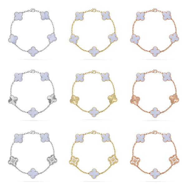 [⭐Aura] CLOVER 5 MOTIF PURPLE CHALCEDONY BRACELET COLLECTION