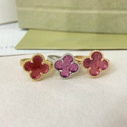 [⭐Aura]NEW ROSE QUARTZ FOUR-LEAF CLOVER RING