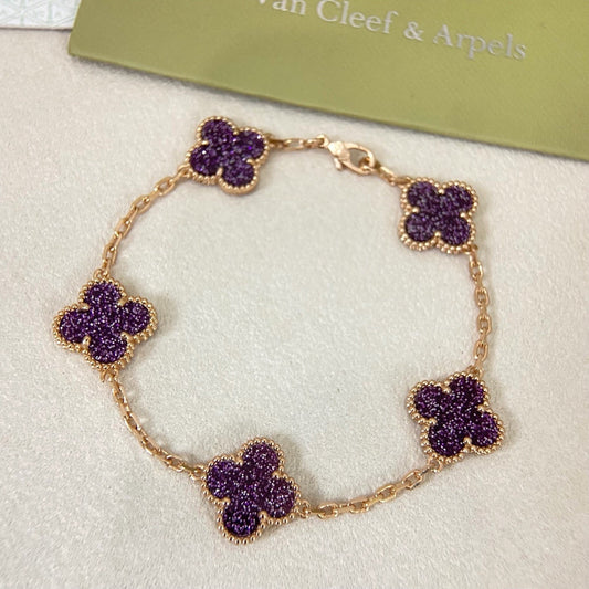 [⭐Aura]NEW PURPLE SAND-GOLD FOUR-LEAF CLOVER 5-FLOWER BRACELET
