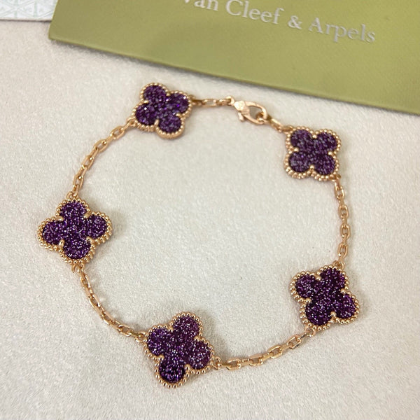 [⭐Aura]NEW PURPLE SAND-GOLD FOUR-LEAF CLOVER 5-FLOWER BRACELET