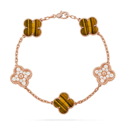 [⭐Aura] CLOVER 5 MOTIFS TIGER EYE BRACELET COLLECTION