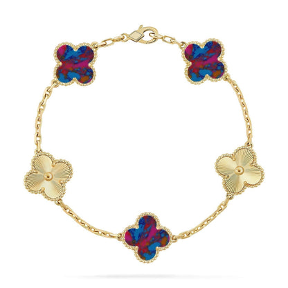 [⭐Aura]CLOVER 5 MOTIF COLOR GEMSTONES BRACELET COLLECTION