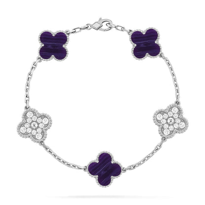 [⭐Aura]CLOVER 5 MOTIF PURPLE STRIPES BRACELET COLLECTION