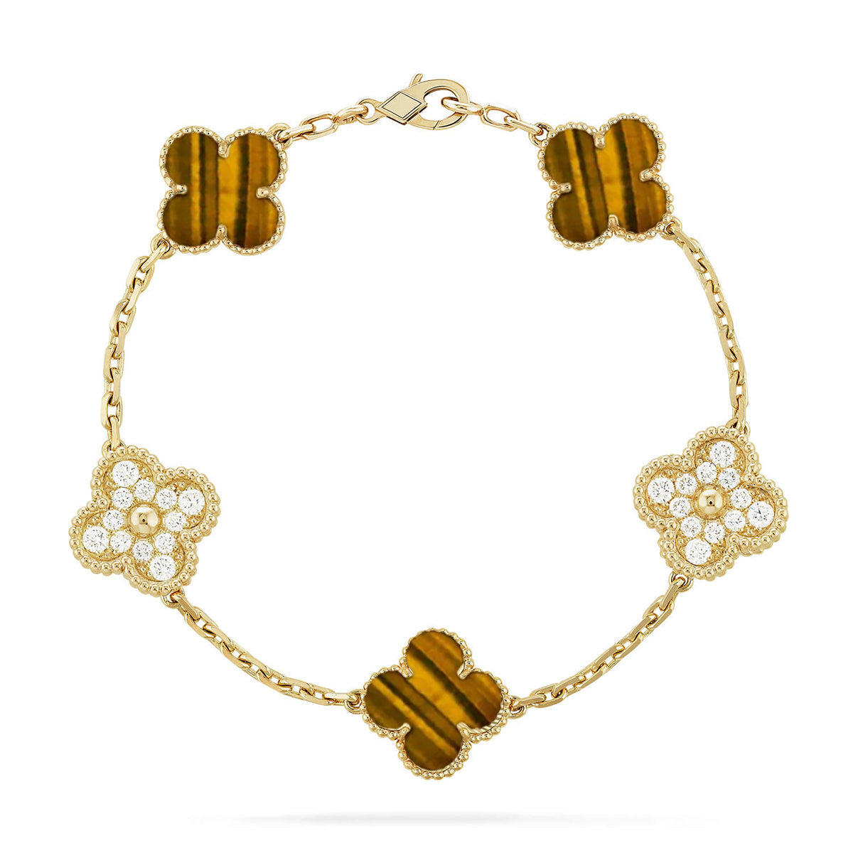 [⭐Aura] CLOVER 5 MOTIFS TIGER EYE BRACELET COLLECTION