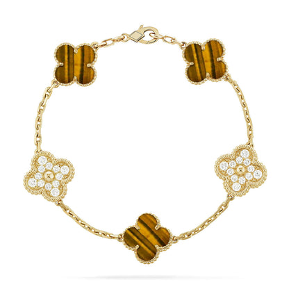 [⭐Aura] CLOVER 5 MOTIFS TIGER EYE BRACELET COLLECTION