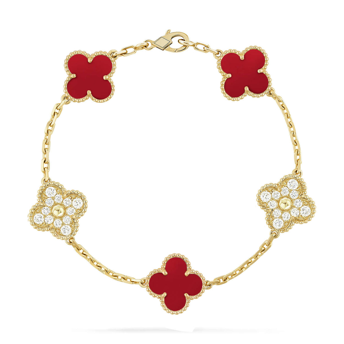 [⭐Aura] CLOVER 5 MOTIF RED CORNELIAN BRACELET COLLECTION