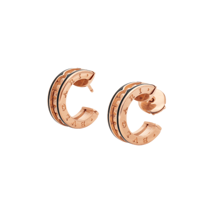 [⭐Aura]ZERO 1 ROCK PINK GOLD EARRINGS WITH STUDDED SPIRAL AND BLACK CERAMIC