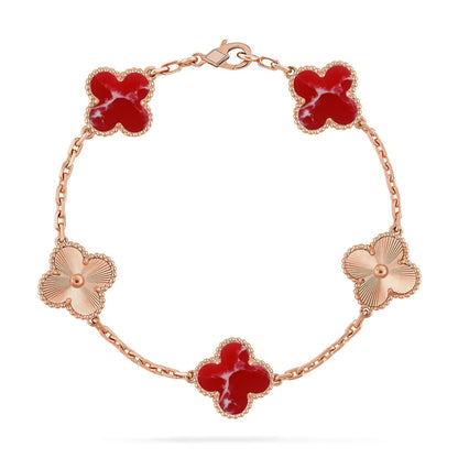 [⭐Aura]CLOVER 5 MOTIF RED PATTERN BRACELET COLLECTION