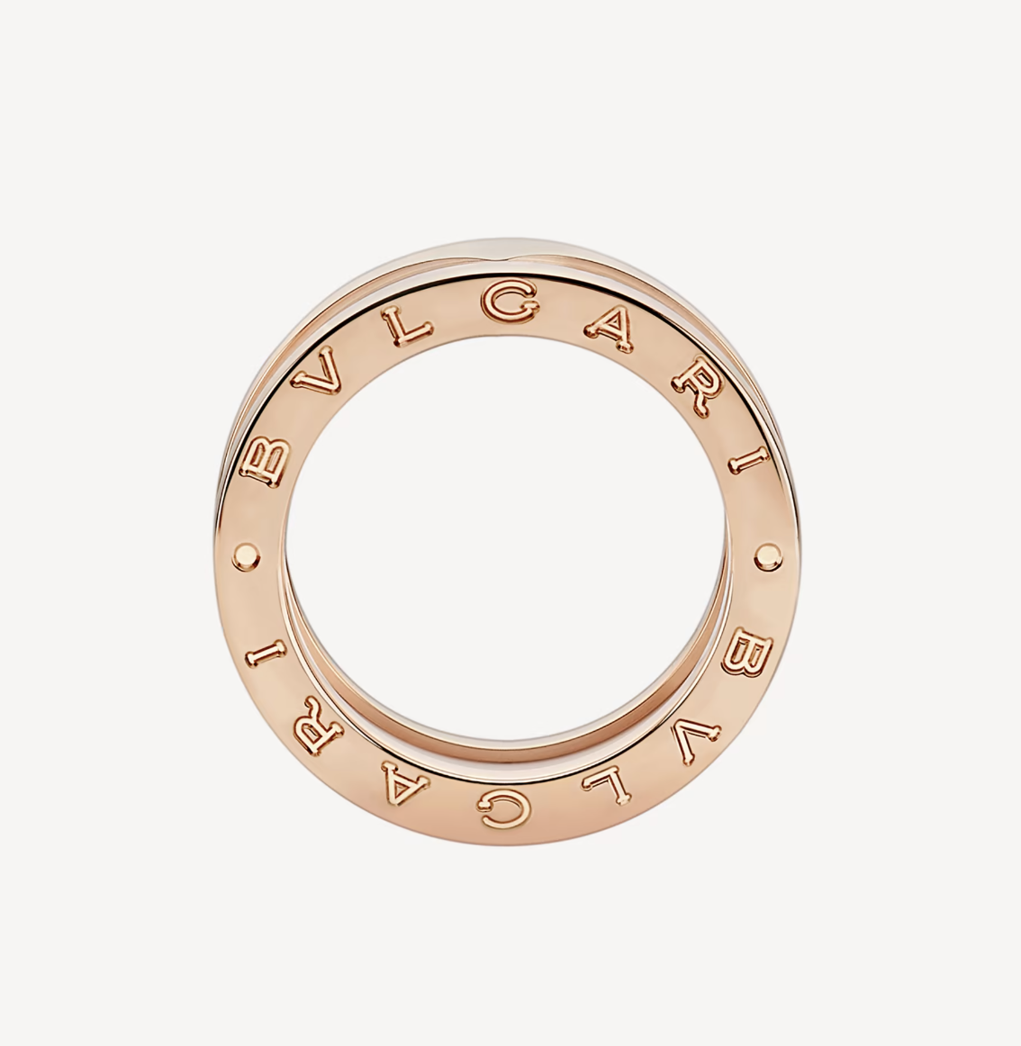 [⭐Aura]ZERO 1 TWO-BAND LOOPS AND WHITE CERAMIC SPIRAL PINK GOLD RING