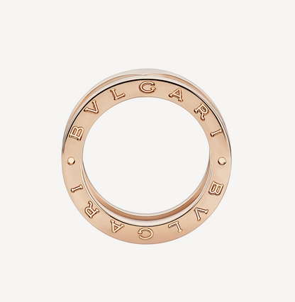 [⭐Aura]ZERO 1 TWO-BAND LOOPS AND WHITE CERAMIC SPIRAL PINK GOLD RING
