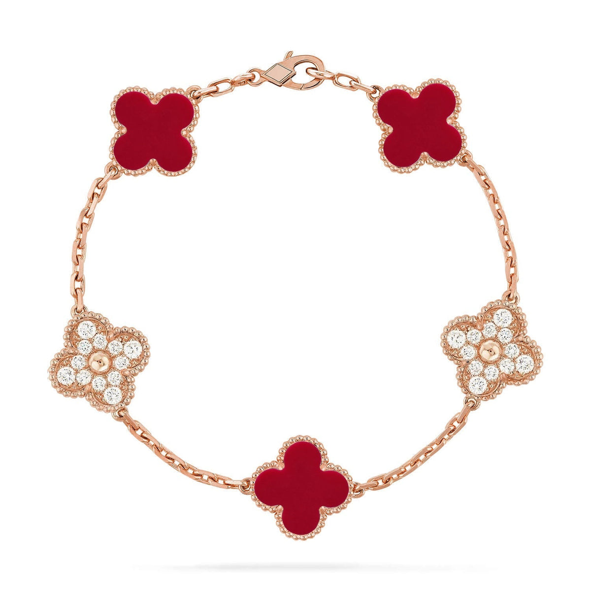 [⭐Aura] CLOVER 5 MOTIF RED CORNELIAN BRACELET COLLECTION