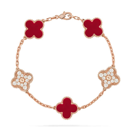 [⭐Aura] CLOVER 5 MOTIF RED CORNELIAN BRACELET COLLECTION