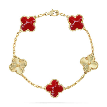 [⭐Aura]CLOVER 5 MOTIF RED PATTERN BRACELET COLLECTION