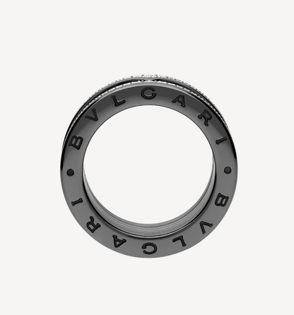 [⭐Aura]ZERO 1 ROCK FOUR-BAND BLACK CERAMIC WITH STUDDED SPIRAL AND PAVED DIAMONDS RING