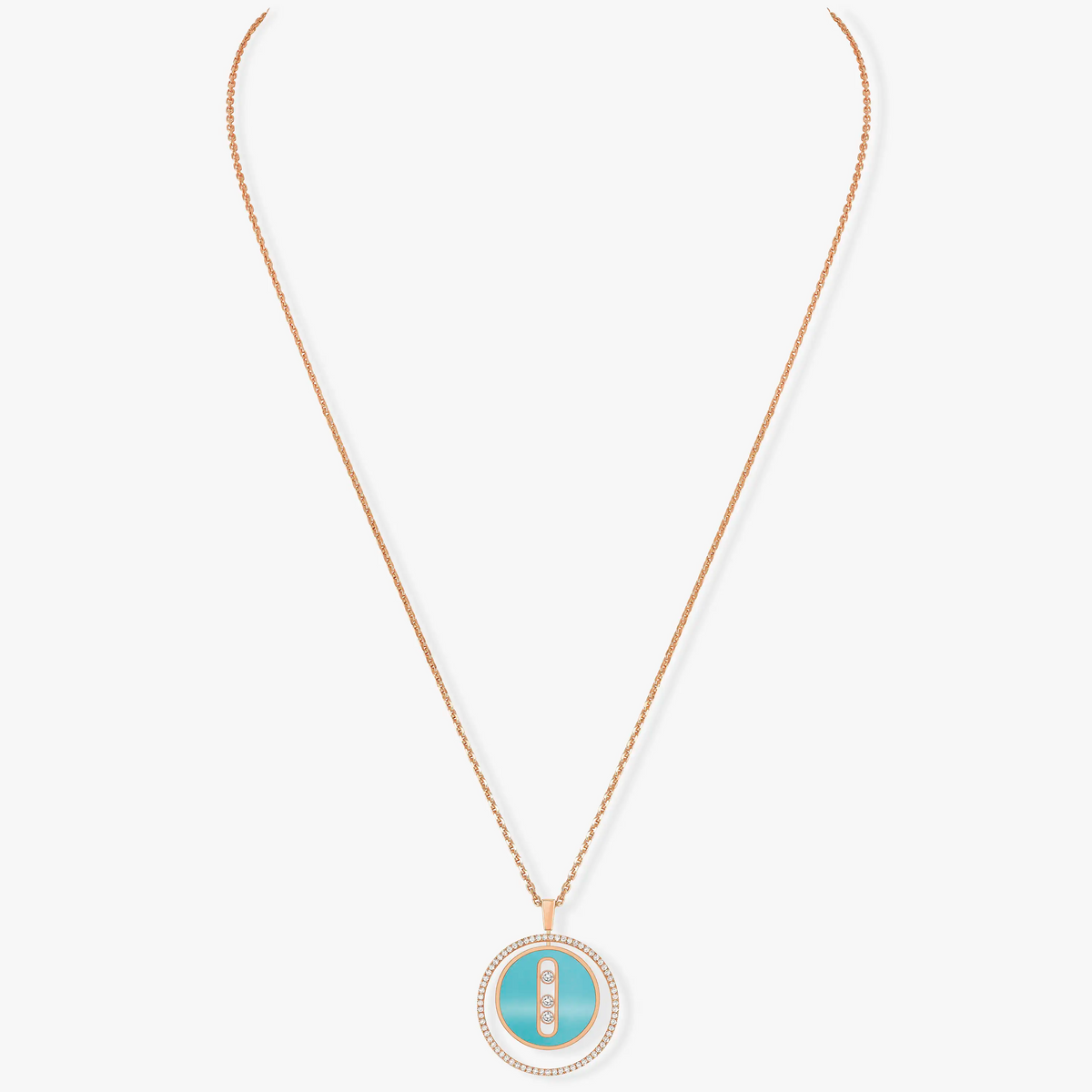 [⭐Aura]Demo MOVE 3 DIAMONDS TURQUOISE PINK GOLD DIAMOND NECKLACE