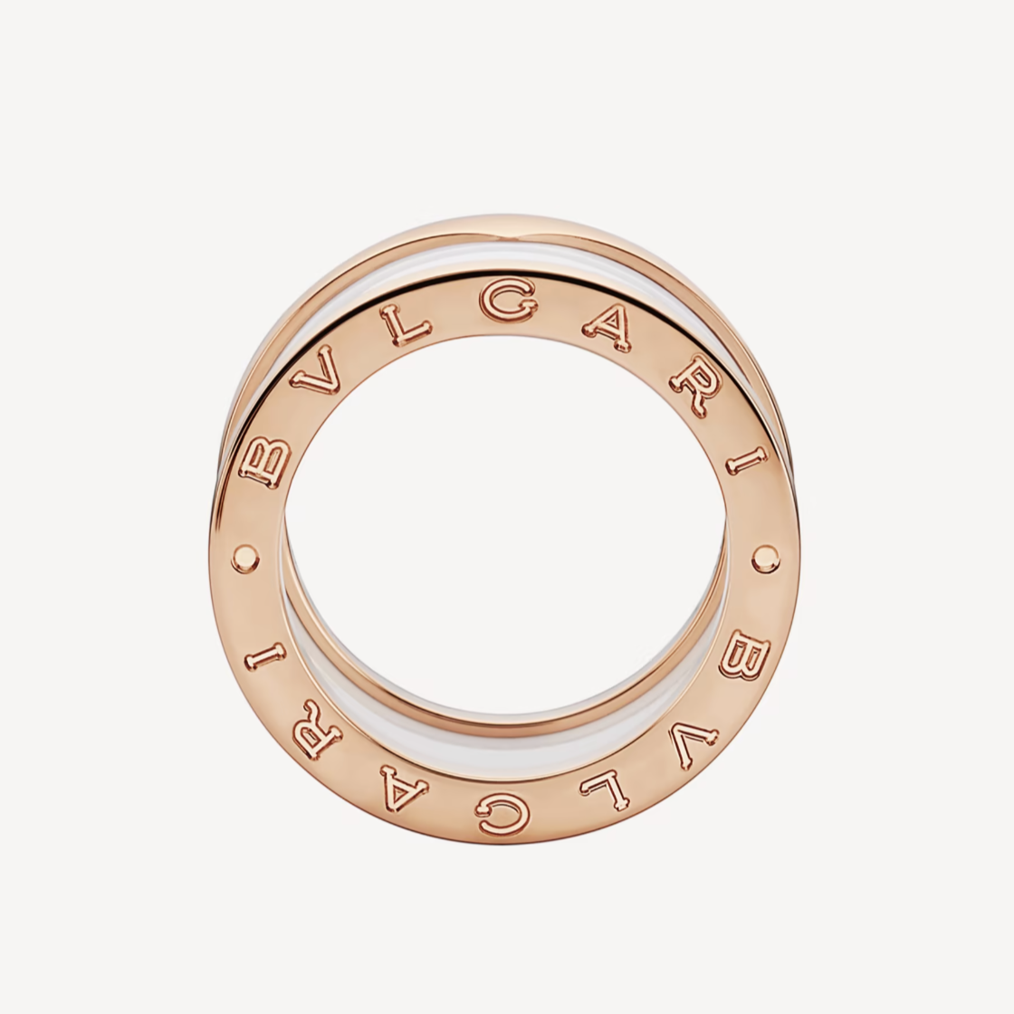[⭐Aura]ZERO 1 FOUR-BAND LOOPS AND WHITE CERAMIC SPIRAL PINK GOLD RING